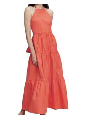 Gap Backless Tie Halter Maxi Dress Tiered Dress Coral Dress